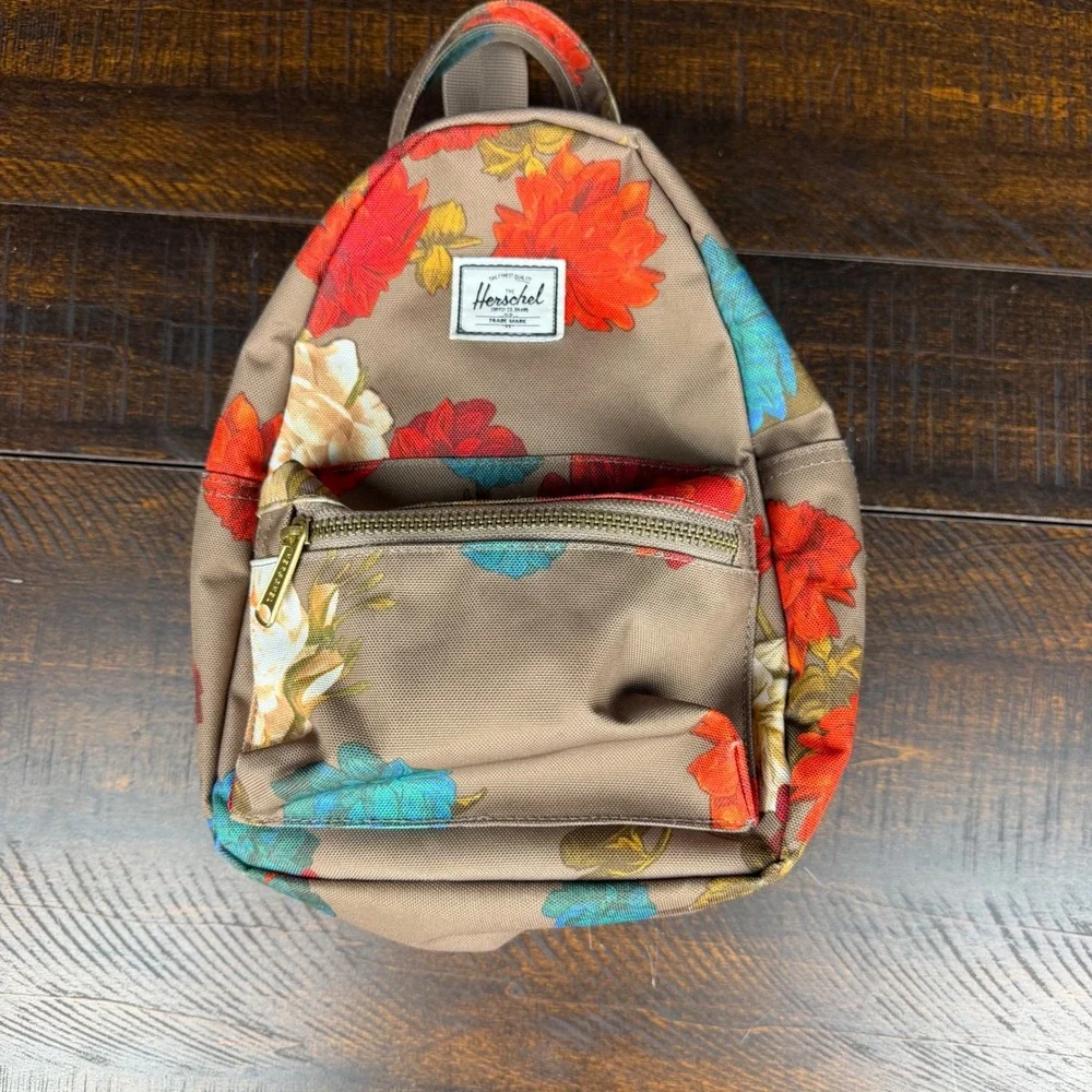 Herschel Nova Mini Backpack Brown Floral OS Canvas Boho School Travel Bag